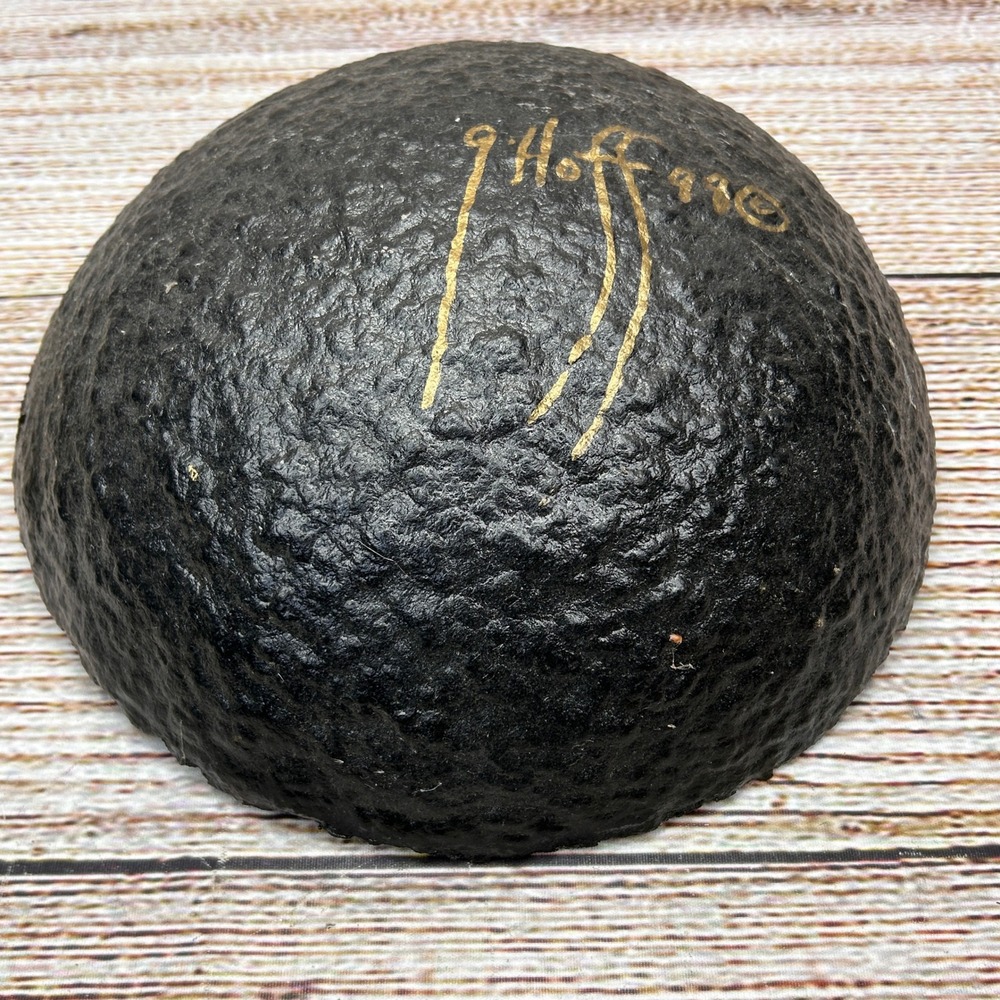 Signed 1998 Handmade Paper Mache Decorative Bowl Copper Black Gold Abstract Art - Picture 2 of 6